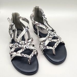 GBG Los Angeles Faux Snakeskin Strappy Flat Sandals, Size 7